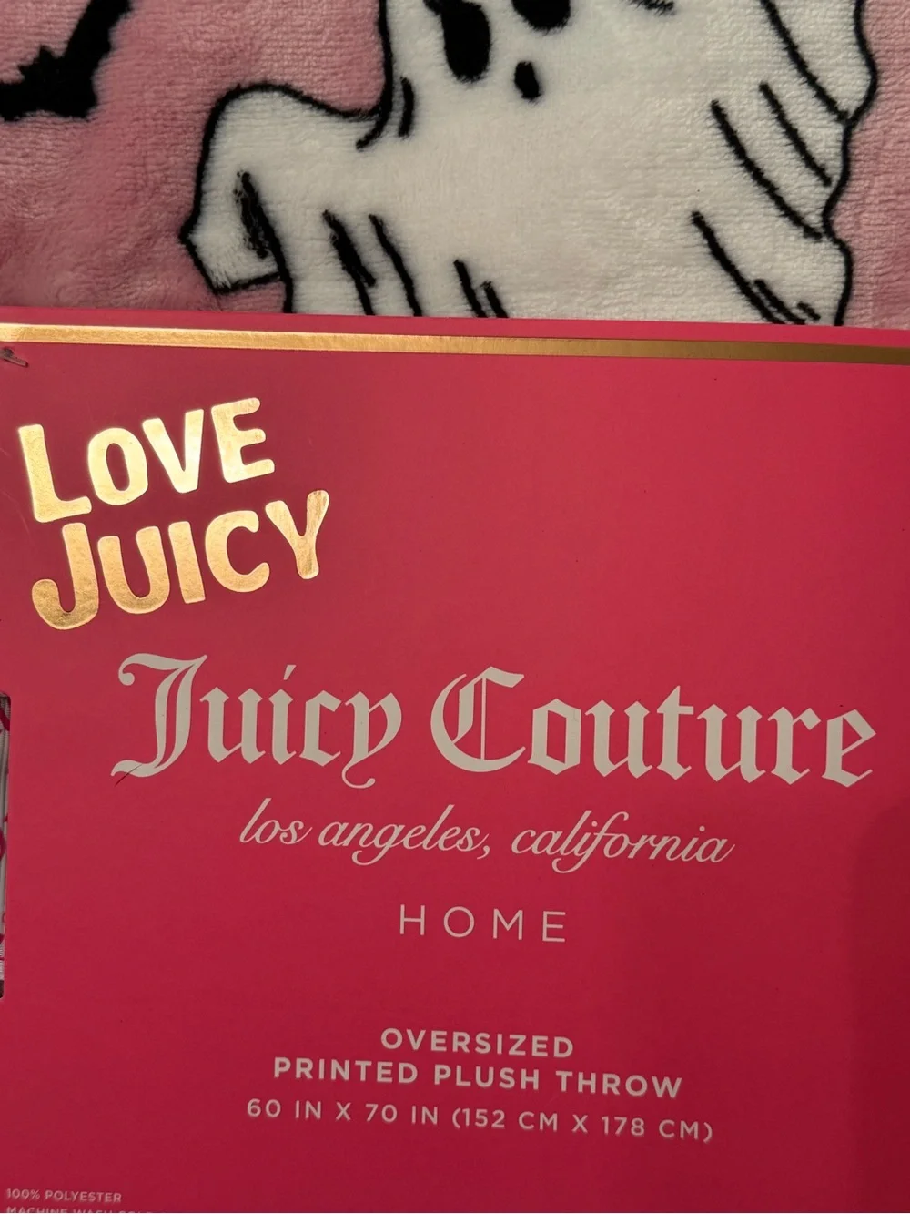 Juicy Couture Pink Ghost Halloween Plush Throw Blanket 60x70 Bats Bows